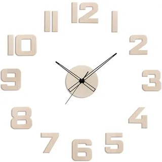 PRIM Veneer DIY Wanduhr, Made in EU, Holz Wand-Deko ∅ 600-1000 mm, 3D Ziffern, Groß XXL, Für Küche, Schlafzimmer (Helles Holz)