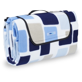 Relaxdays Picknickdecke XXL, 200 x 200 cm, wärmeisoliert, Faltbare Stranddecke, wasserdicht, mit Tragegriff, blau-beige