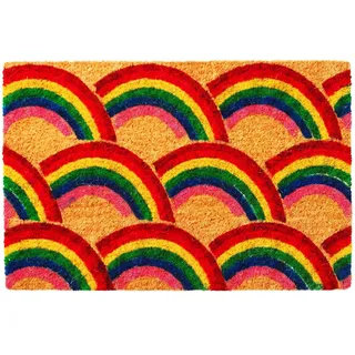 Relaxdays Fußmatte Kokos 60x40, Türvorleger Regenbogen, Rutschfest, Wetterfest, Fußabstreifer Innen & Außen, Mehrfarbig