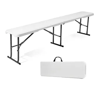 Sekey Kunststoff Klappbank Bierbank 182 x 28 x 43 cm, Faltbar Biergarten Campingbank Gartenbank Klappbar Bierbänke Sitzbank bis 300kg Belastbar, Weiß