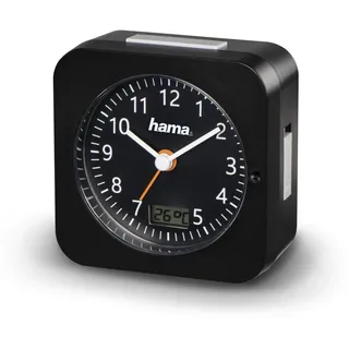 Hama Funkwecker analog (Kleiner Wecker mit Funk und Licht, Reisewecker mit automatischer Zeitanpassung, Timer inkl. Batterie) schwarz