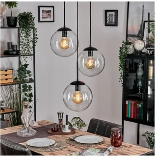 hofstein Hängeleuchte moderne Retro/Vintage Hängelampe aus Metall/Glas in Schwarz/Klar, ohne Leuchtmittel
