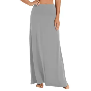 EXCHIC Damen Sommer Strand Boho Langer Rock Dehnbar Hohe Taille Maxirock, hellgrau, S - S