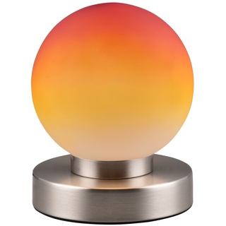 Reality Leuchten Tischlampe PRESTON, Nickelfarben matt - Orange - Metall - Glas - H 15 cm - Touchfunktion