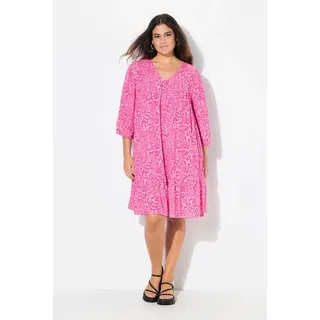 Ulla Popken Midikleid Volantsaum A-Linie V-Ausschnitt Rosa 46/48