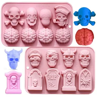 LuxusKollektion Schokoladenform Halloween Silikonformen Set Totenkopf Gehirn Grabstein, (2-tlg) bunt