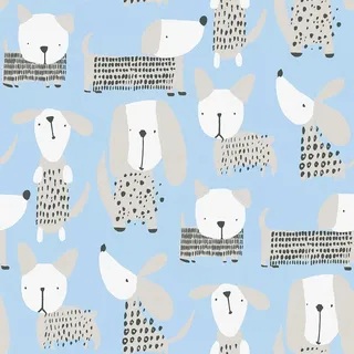 Bricoflor Tapete mit Hunden in Pastellblau Papier Hundetapete für Kinderzimmer Hellblaue Kindertapete mit Dackel für Jungen und Mädchen