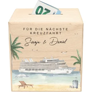 Geldgeschenk Schiffsreise personalisierte Spardose aus Holz Geld Geschenk Kreuzfahrt Reisekasse für Urlaub auf Kreuzfahrtschiff