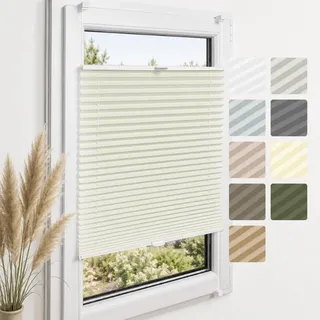 Home-Vision Premium Plissee ohne Bohren Klemmfix Creme B150 x H150cm | Faltrollo Easyfix Klemmträger Verdunklung Blickdicht Sonnenschutz Jalousie für Fenster & Tür