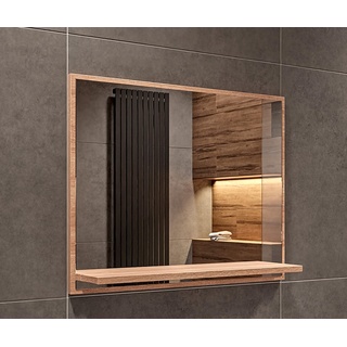 HAJDUK FURNITURE Badspiegel mit Ablage Sonoma-Eiche - H:50 x B: 60 cm - Bathroom Mirror - Moderner Badezimmer Spiegel Rechteckig - Wandspiegel mit Regal - Premium-Linie