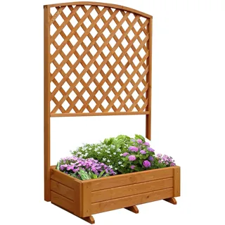 Spalier-Rankkasten Flora Massivholz mit Pflanzkübel - Pflanzkasten stehend mit Rankgitter - Blumenkasten für Terrasse und Balkon - Braun