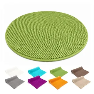 heimtexland Badematte Badvorleger Chenille Badteppich Duschvorleger, rutschhemmend beschichtet, Fußbodenheizung geeignet, schnell trocknend, strapazierfähig, fußbodenheizungsgeeignet, rutschfest, saugstark, Polyester, rund, Rund 60 cm, Hochflor, super weich, extrem saugfähig, Maschinenwäsche grün Rund 60 cm