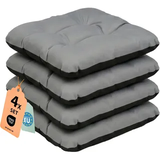 Outdoor Sitzkissen Stuhlkissen - 4er Set - 45 x 45 cm - Made in EU, Wasserdichtes & UV-beständig Gartenkissen - Stuhlauflage Stuhlpolster für Balkonstühle - Grau