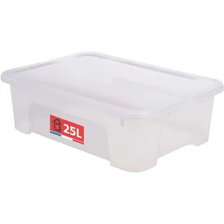 SUNDIS View Box, Aufbewahrungsbox mit deckel, 25L, transparentem Kunststoff, stapelbar, ideal zum Aufbewahren von Schränken, im Büro, in der Waschküche oder im Badezimmer