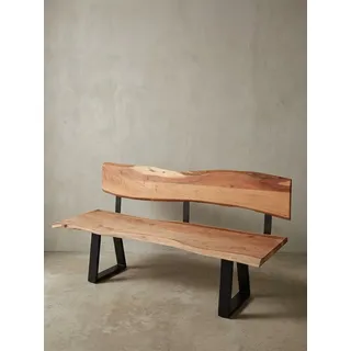 KADIMA DESIGN Sitzbank Esszimmerbank GAYA 160x83,5x60 cm Akazie Massivholz Bank mit (Landhausstil, Baumstamm Küchensitzbank 3 Sitzer Massiv), Baumkante, Sitzbank Holzbank mit Lehne, Küchenbank Essbank Holz beige 160 cm x 84 cm x 60 cm