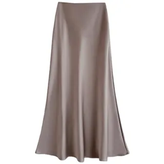 WINDEHAO Damen Satin-Rock mit hoher Taille, elastischer Seidensatin-Rock mit hoher Taille, eleganter Party-Hochzeitsrock, ausgestellter A-Linie, Maxi-Röcke (Champagner, 3XL) - 3XL