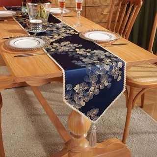 LIFEDX Makramee Tischläufer Boho Tischläufer mit Quasten,Baumwollflachs Tischläufer Spleißen Baumwolle Vintag Tischläufer,Abwaschbar Tischläufer Tischkollektion,Esstischdekoration,Blau,33x210cm