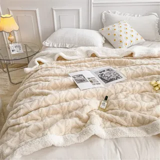 Odot Decke Mikrofaser Sherpa Fleecedecke, Super Weich Wohnzimmerdecke Kuscheldecke Tagesdecke Sofadecke für Couch Bett TV-Decke Reise Camping (70x100cm,Beige)