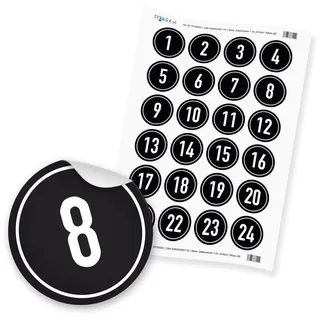 Adventskalenderzahlen 4cm Zahlensticker 1-24 schwarz weiß  Zahl weiß
