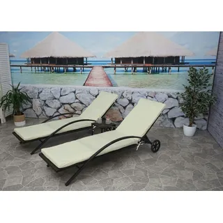 Mendler Sonnenliege 200 x 65 x 87 cm creme-beige inkl. Rollen