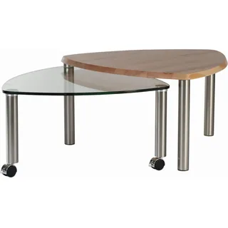 Couchtisch, Eiche, Holz, Metall, Glas, Wildeiche,Kernbuche, massiv,furniert, Freiform, Rundrohr, 80x45x80 cm, ausziehbar, Wohnzimmer, Wohnzimmertische, Couchtische, Couchtische Glas