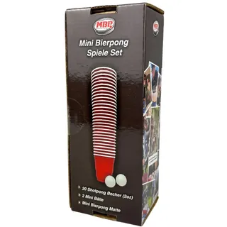 Mini Beer-Pong Tisch Matte Set, Bier-Pong Spiel mit 20x Schnapsbecher Plastik in Rot, Mini Party-Becher im Red Cup Design, Shot-Pong für unterwegs, Beerpong Becher Set, inkl. Mini Bälle