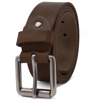 ROYALZ 'Richmond' Ledergürtel Herren aus robusten 4mm Büffel-Leder, Vintage Jeans-Herren-Gürtel mit Dornenschließe Voll-Leder 38 mm, Farbe:Dunkelbraun, Größe:Bundweite 100 cm = Gesamtlänge 115 cm - Einheitsgröße