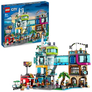 LEGO 60380 City Stadtzentrum Set, Modellbausatz, Spielzeug mit Spielzeugläden wie Friseur, Tierarzt, Hotel und Dachdisco mit Minifiguren und Stra...