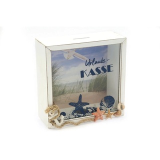 ELLUG Spardose Spardose - Urlaubskasse - Sparbüchse Urlaub Reisekasse Sparschwein Geldgeschenk aus Holz mit sommerlichen Hintergrund 15*15*6cm, (1-tlg), ideales Geschenk