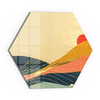DEQORI Glasbild 'Abstrakte Bergwelt', 'Abstrakte Bergwelt', Glas Wandbild Bild schwebend modern gelb|orange