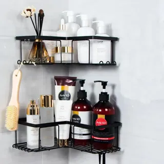 Duschablage Ohne Bohren, Eckbadezimmerablage, Duschablage Für Shampoo Und Duschgel, Schwarz (2-teilige Eckduschablage)