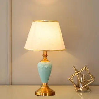 Mengjay Tischlampe aus Keramik,Nachttischlampe,Vintage Tischleuchte mit Stoffschirm,Fensterbank lampe Leselampe,Nachtlicht für Schlafzimmer, Wohnzimmer, Büro (ohne Leuchtmittel)