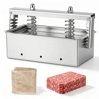 Fleischpresse, Edelstahl Fleischpresse Fleischklopfer mit Doppelter Kompressionsfeder Schinkenpresse Hausgemachte Rechteckige Fleischpresse Presswerkzeug für 1 KG Fleisch