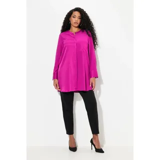 Ulla Popken Tunika Satintunika Patchlook Stehkragen Langarm blau 54/56