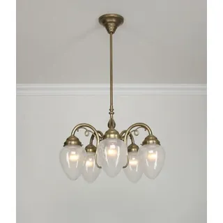 Licht-Erlebnisse Pendelleuchte D215, ohne Leuchtmittel, Glas Messing massiv H: max. 92 cm in Berliner Blau E27 Jugendstil blau|bunt