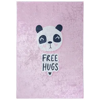 Mazovia Kinderteppich Kinderteppich Kinderzimmerteppich Panda, 80 x 150 cm, Kurflor, Waschbar in Waschmaschine, Höhe 5 mm, Rutschfest rosa 80 x 150 cm
