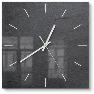 DEQORI Wanduhr 'Schiefertafel Stein-Optik' (Glas Glasuhr modern Wand Uhr Design Küchenuhr) grau|schwarz 30 cm x 30 cm