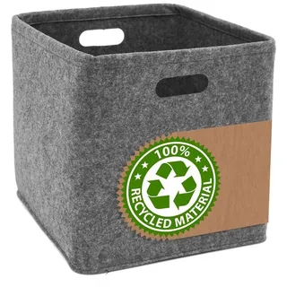 DuneDesign Aufbewahrungskorb aus Recycling Filz - 33x33x33 Aufbewahrungsbox - Kallax Regaleinsatz (1 St), Stabiler Filzkorb - Aufbewahrungskorb - Stauraum Kinderzimmer & Bad grau