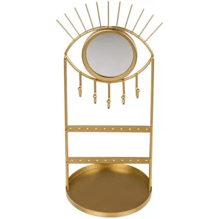 Avilia Schmuckständer mit Haken für Halsketten und Armbänder – Schmuckkästchen mit Spiegel und Löchern für Ohrringe, mit Auge, aus Metall, 29 x 12,5 cm, Gold
