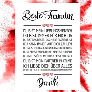Close Up Beste Freundin Danke Zitate Poster - Deko Geschenk zum Geburtstag, Weihnachten, jeden Tag - 30 x 40 cm, Premium Qualität