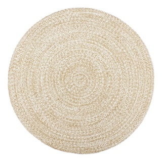 Teppich Handgefertigt Jute Weiß und Braun 180 cm, furnicato, Runde weiß