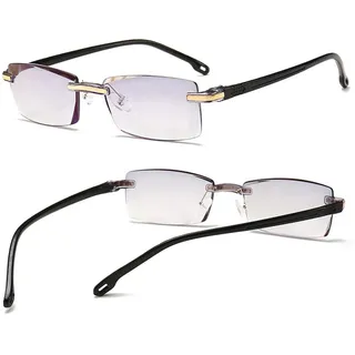 DLLY Lesebrille, Rahmenloser Stil, Für Computer- / Mobiltelefonarbeiten Und Presbyopische Männer, Frauen, Anti-Müdigkeit, Anti-Blaulicht, Anti-Blend-Brille,Schwarz,+3.00