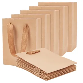nbeads 50 Stück Kraftpapiertüten, Braune Einkaufstaschen Geschenktüten mit Nylonschnur Griffe recyclebar Süßigkeiten Papiertüten für Geburtstag Hochzeit Tee Party und Party Feiern, 16x12x5.7cm