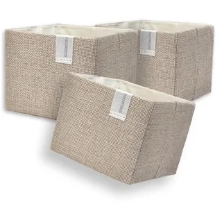 NORDIS DESIGN Mini Aufbewahrungskörbchen 3er Set (11x11x9cm), Premium Aufbewahrungskorb klein als Aufbewahrungsbox Bad, Organizer Wickelkommode, Utensilo & Premium Organizer Stoff beige uni