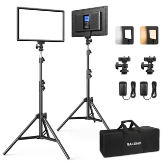 RALENO 2-Pack LED Videoleuchte mit 180cm Stativ, Soft Video Streaming Light | 8000mAh-Akku 2500-6500K 0-100% Dimmbar Fotolicht CRI95 für YouTube TikTok Fotografie Videobeleuchtung