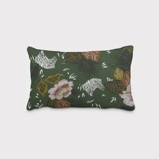 SCHÖNER LEBEN. Dekokissen SCHÖNER LEBEN. Kissenhülle ZOOP Blumen Zebra grün braun weiß schwarz braun|grün|schwarz rechteckig | 40 cm x 60 cm