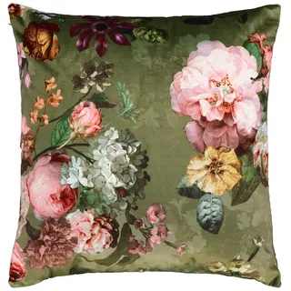 ESSENZA Dekokissen Fleur Moss, 50x50 cm - 100% Polyester Samt - Blumen Pfingstrosen Tulpen