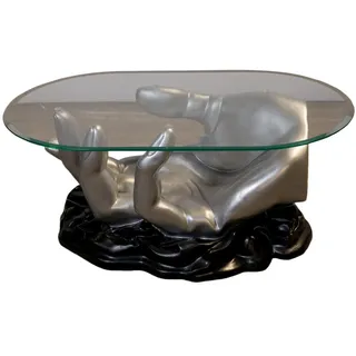 Antikes Wohndesign Ovaler Couchtisch Wohnzimmertisch Glastisch Modell Hand Silber Schwarz
