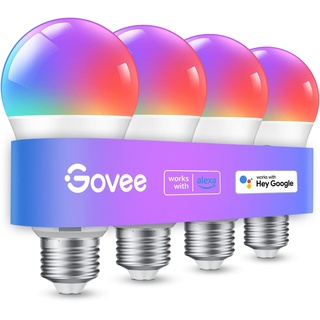 Govee Smarte Glühbirne E27, Farbwechsel mit Musiksynchronisation Lampe, 54 Szenen, 16 Millionen DIY-Farben, WiFi & Bluetooth LED Smart Bulb Funktionieren mit Alexa Google Assistant Heim-App, 4 Stück