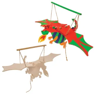 Baker Ross AW568 Holz Bastelset Drache, 3er-Pack, bewegliche Holzfiguren mit Flügelfunktion zum Basteln und Bemalen